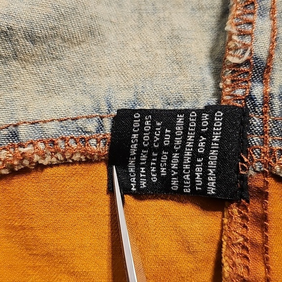 Vintage 90's Y2K Imperious Mens Orange Blue Denim Acid Distressed Wash Shirt XL - Picture 7 of 7